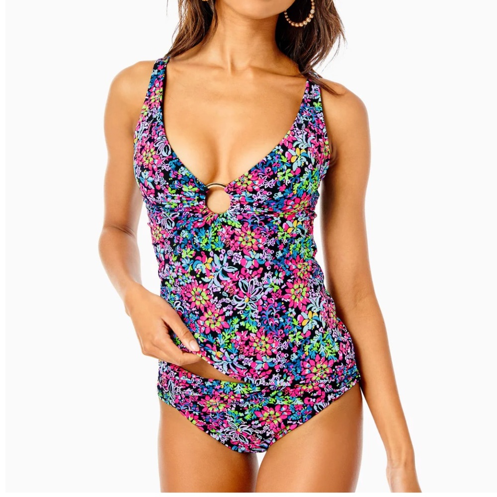 Lilly Pulitzer Brenta tankini top and lagoon sarong hipster bikini bottoms